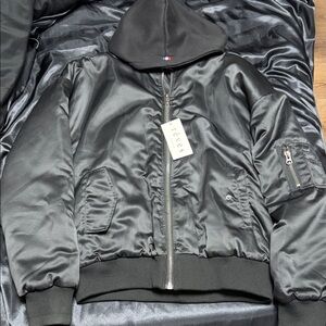 Stevies Black Satin Bomber Jacket